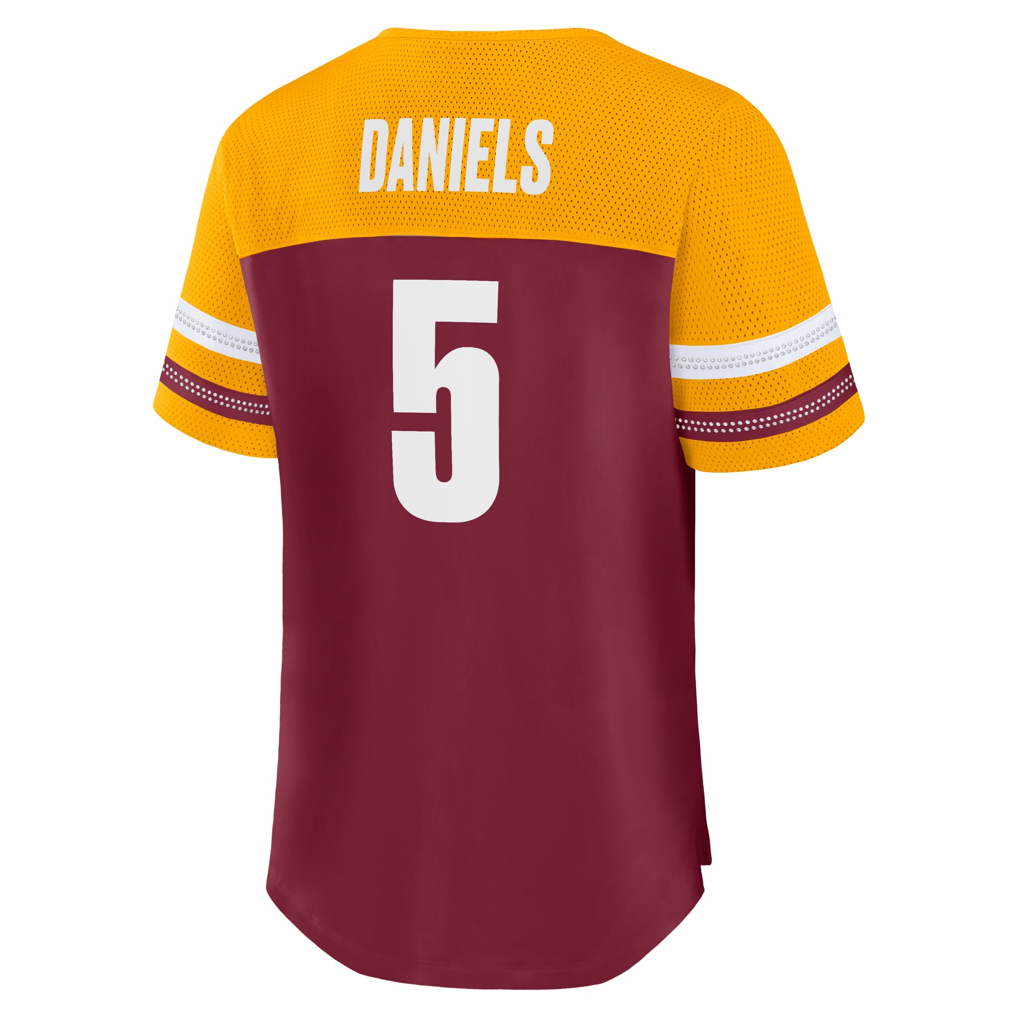 T-shirt Fanatics Jayden Daniels bordeaux Washington Commanders Curl Route Athena à lacets avec nom et numéro pour femme